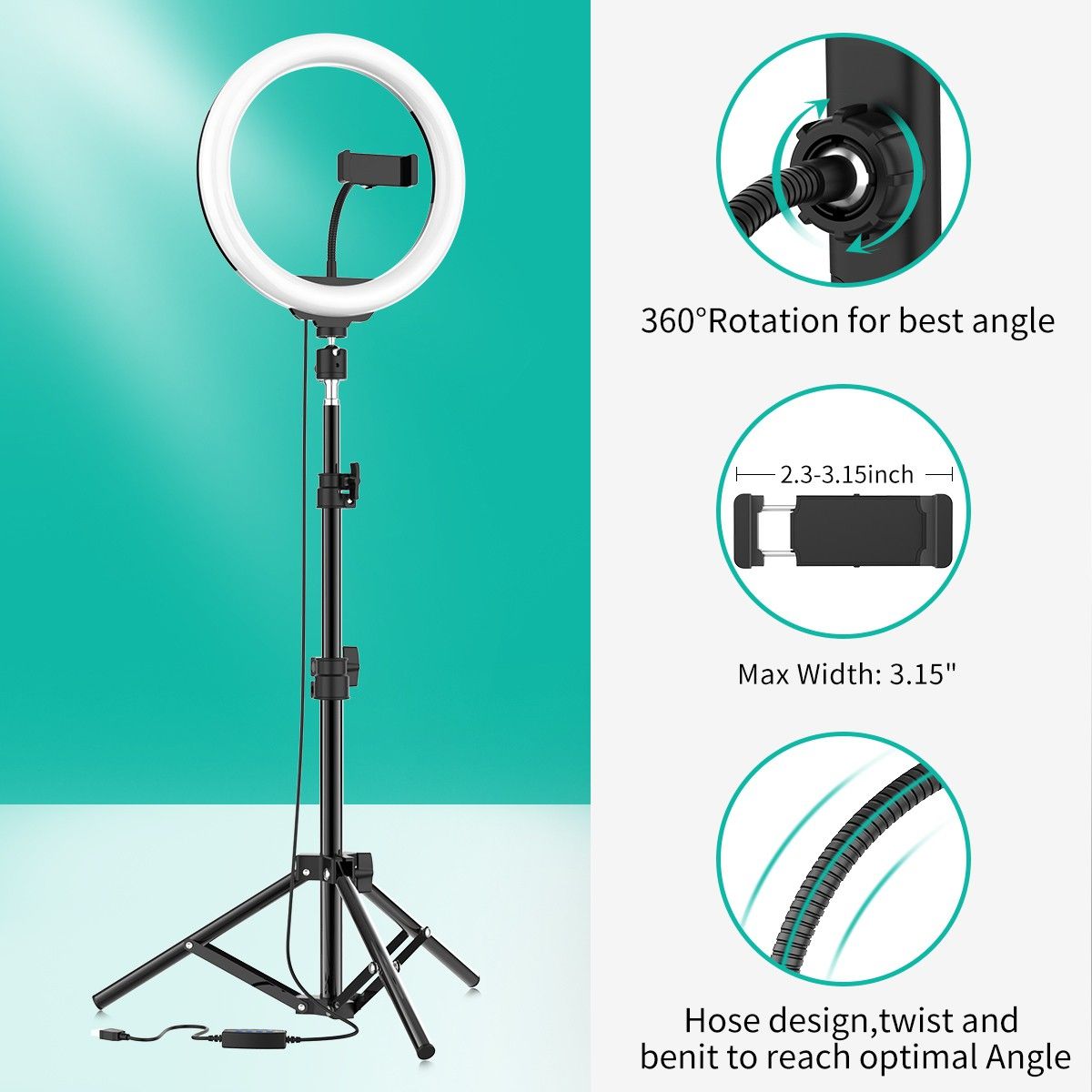 Webilla 10" Ring Light with Tripod Stand (63" Tall) with Phone Holders, Magicfun Led Ring Light for Camera/Video/Makeup/Live Stream/Photography/YouTube/TikTok, Compatible with iPhone/Android Ring Flash