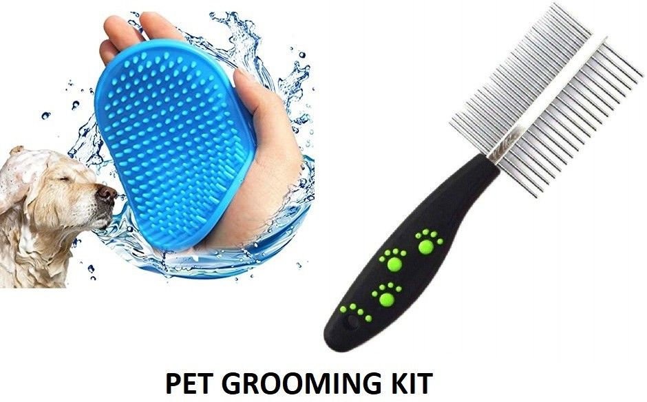 Dog Needs Combo Of 2 Imported High Quality Grooming Double Sided Removing Shedding Comb Basic Comb Pet Comb Stainless Steel Pin + Bath Scrub Gloves for Cleaning Washing for All Pets Basic Comb for Dog, Cat, Rabbit, Hamster-image-17