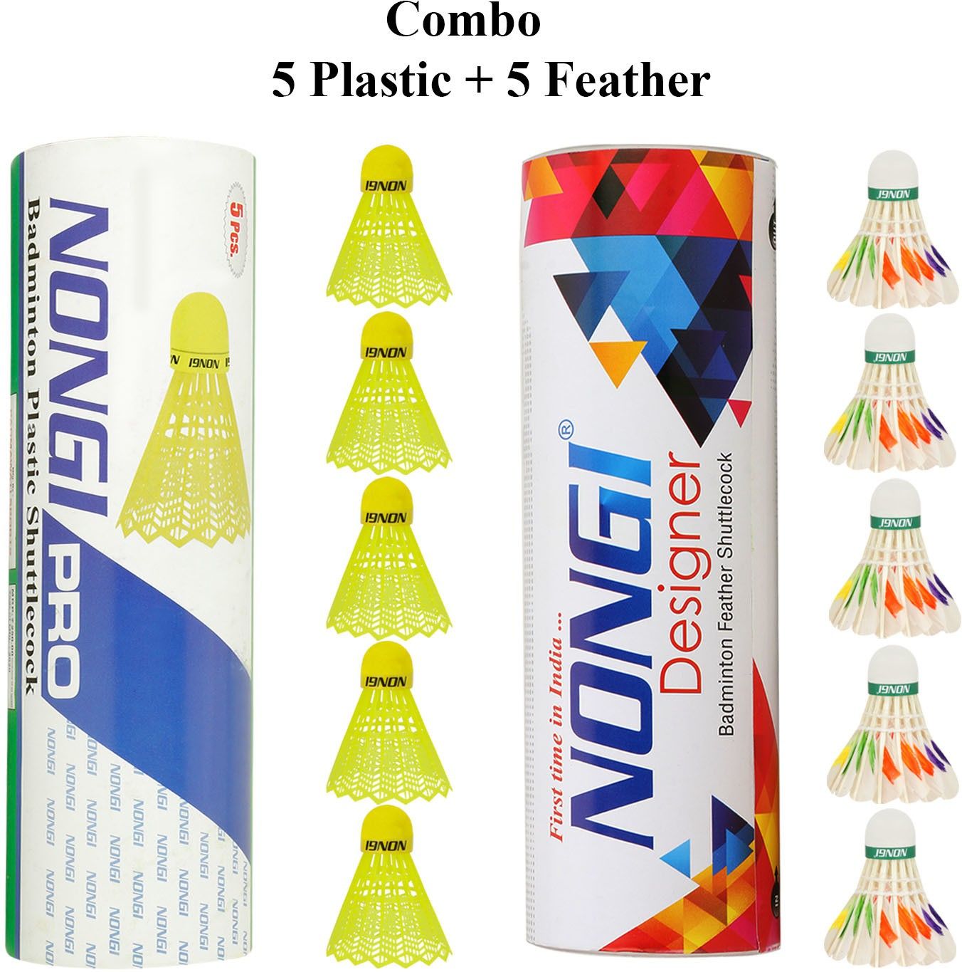 nongi Badminton shuttle(D6 & Pro) combo pack of 10 for indoor outdoor sport Plastic & Feather Shuttle - Yellow-picture-25