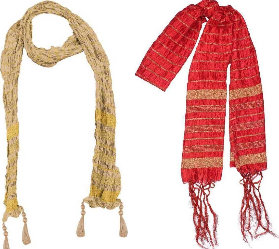 Art Silk Solid Red, Gold Men Dupatta-image-8