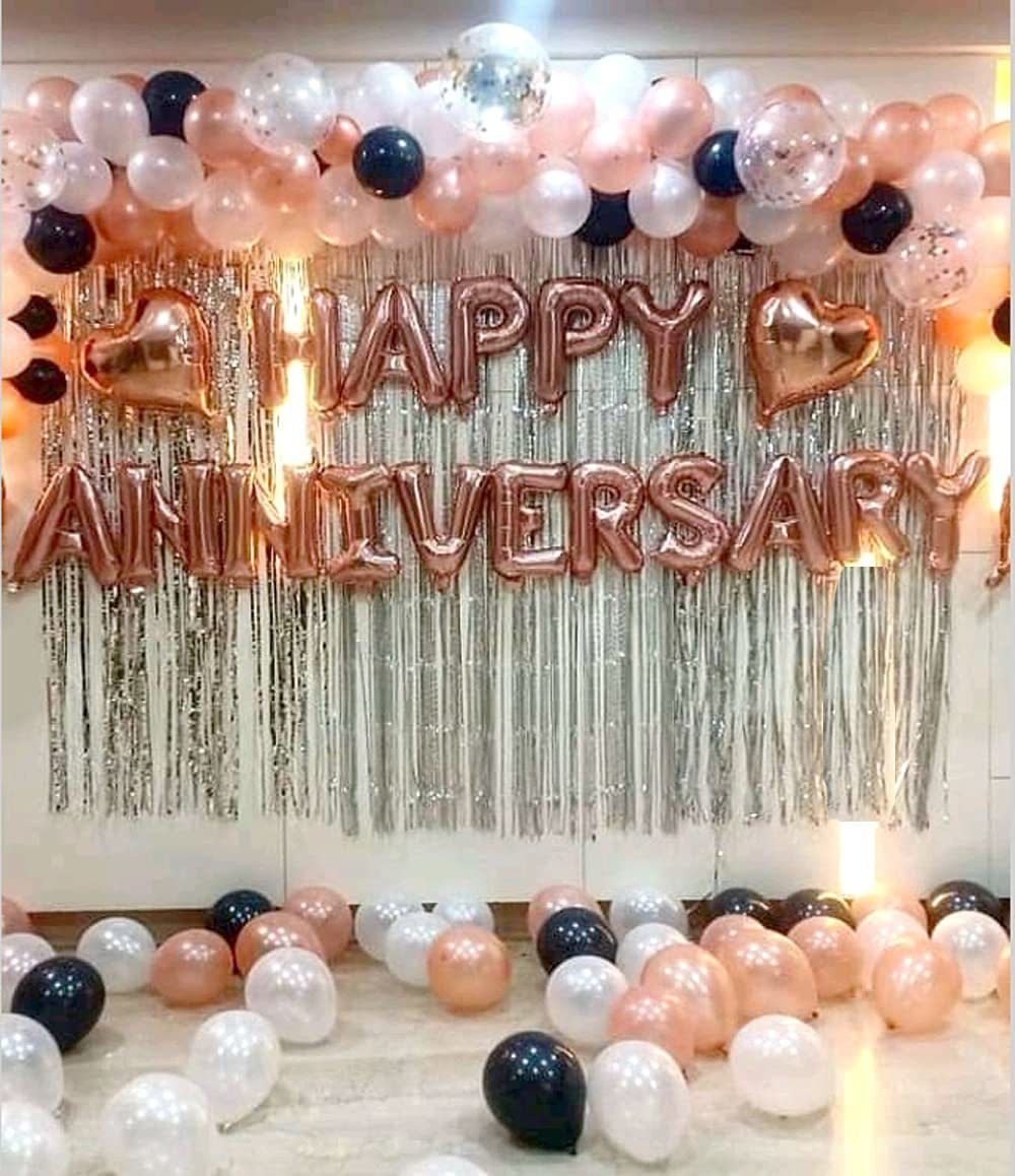 Solid Happy Anniversary Foil & Heart Foil With HD Metallic Balloons Decoration Kit & Curtains Balloon-image-49