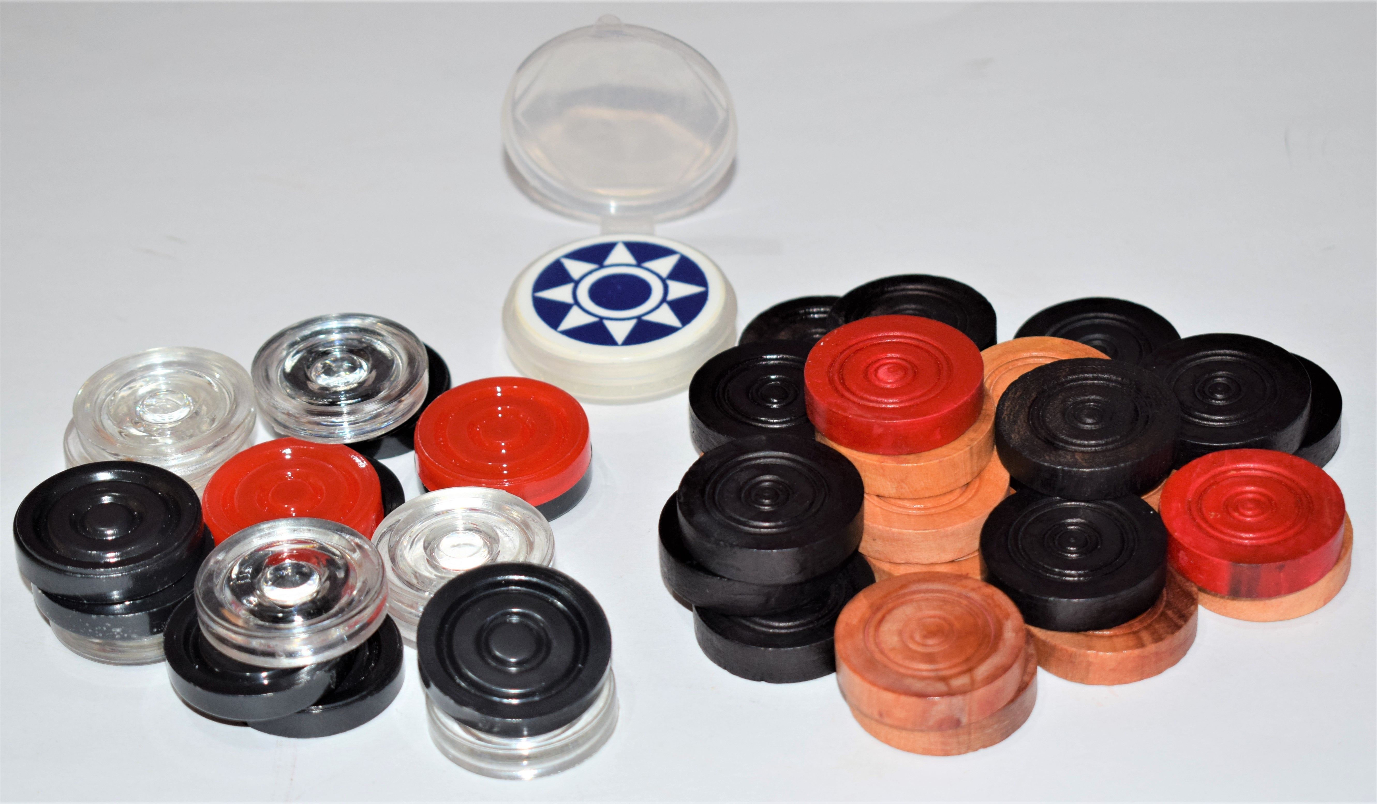 Premium quality Crystal & wooden coins set of 20 each with Striker & powder Carrom Pawns-image-2
