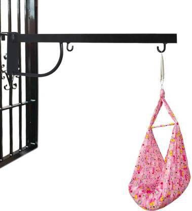 Window Heavy Metal Baby Cradle (Hanger) Without Cloths- Black-image-45