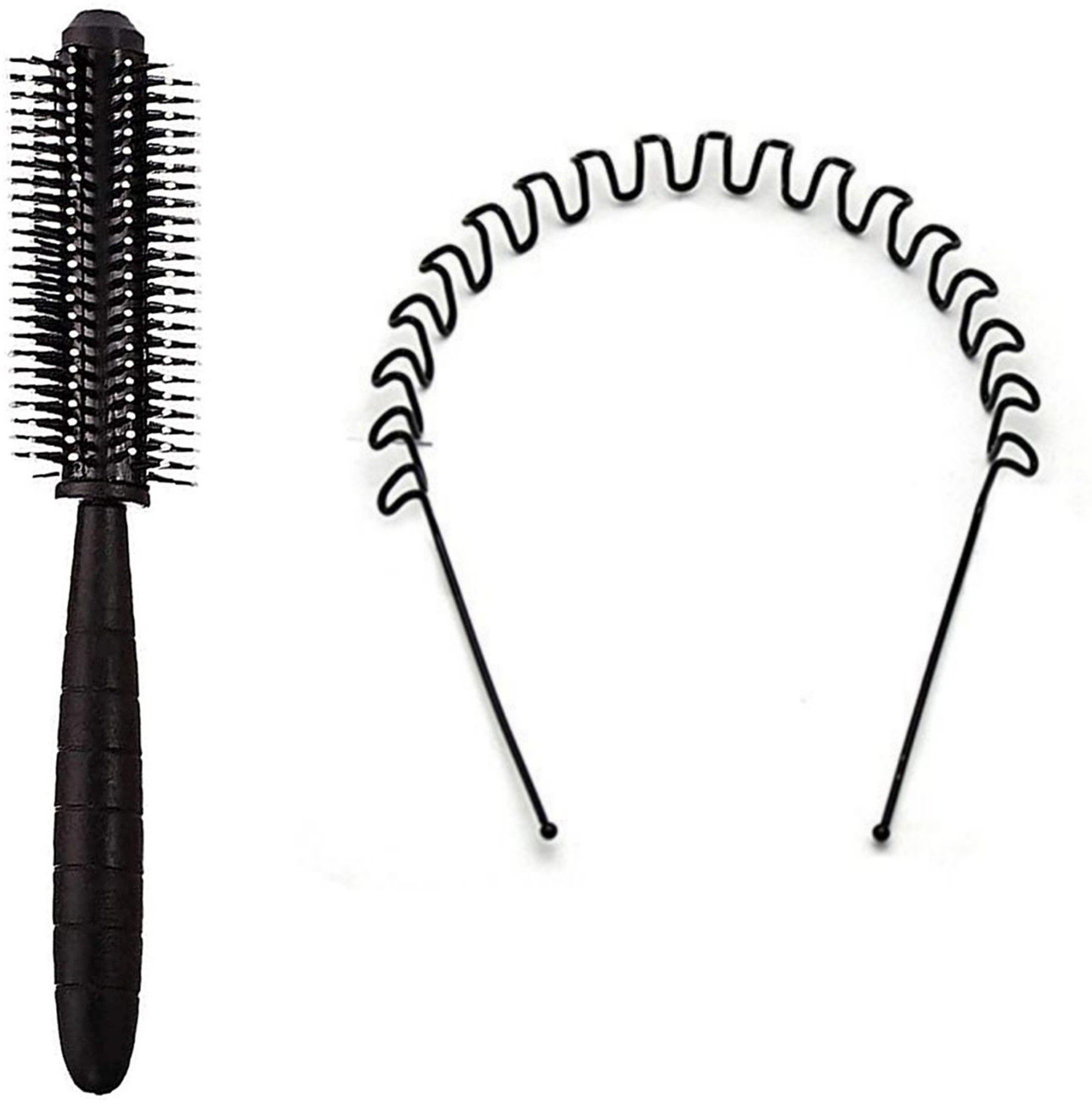 Round Hair Brush Straightener For Women/Men Professional Hair Styling(1) + Unisex Black Color Zigzag Wavy Hair Band For Women And Girls Strong Metal(1)-pack of 2-image-5