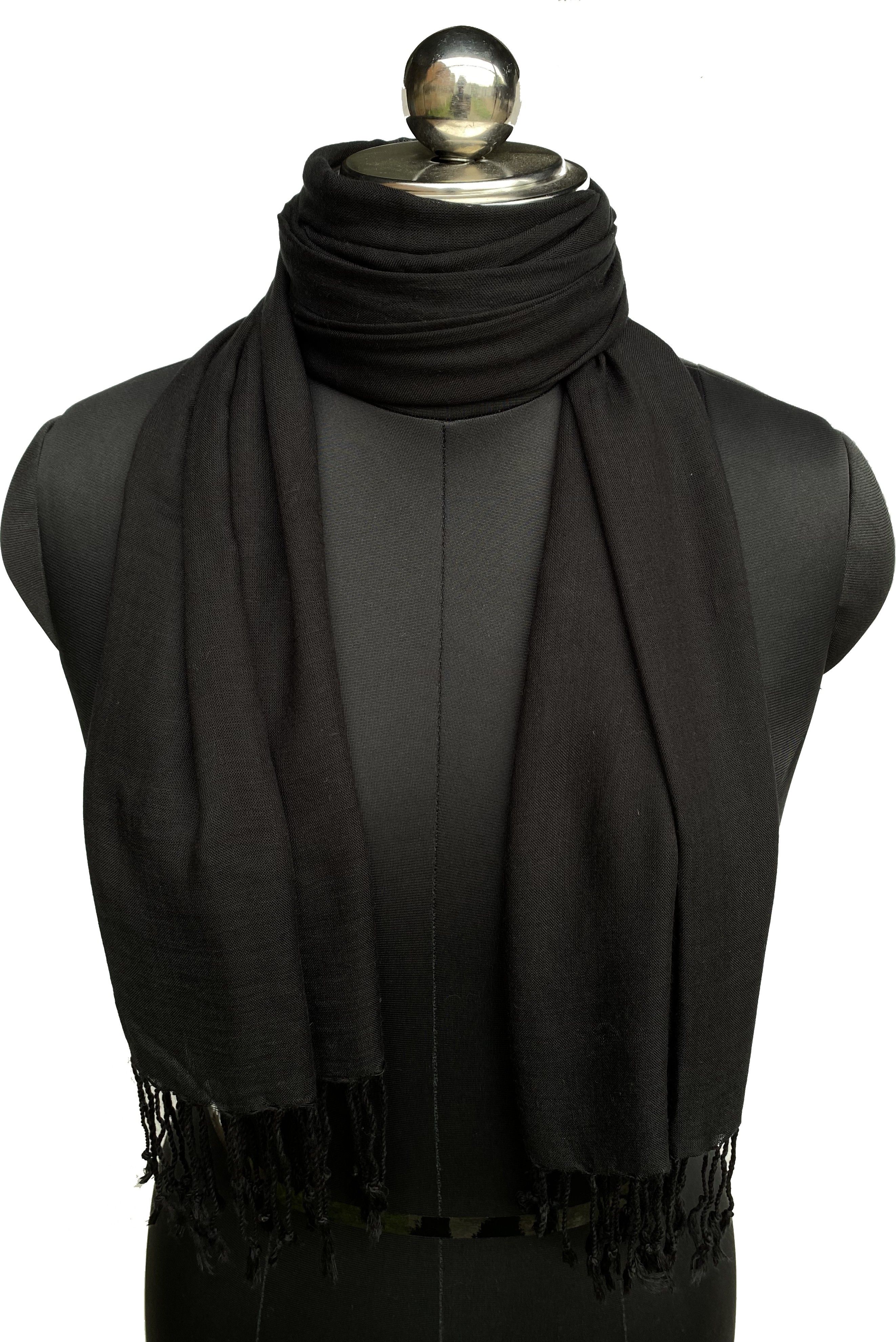 Solid Viscose Women Black Scarf-image-48