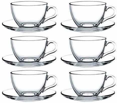 mirtonics Pack of 6 Glass Pack of 6 Glass Superb Crystal Classic Glass Tea Cup with Saucer-picture-36