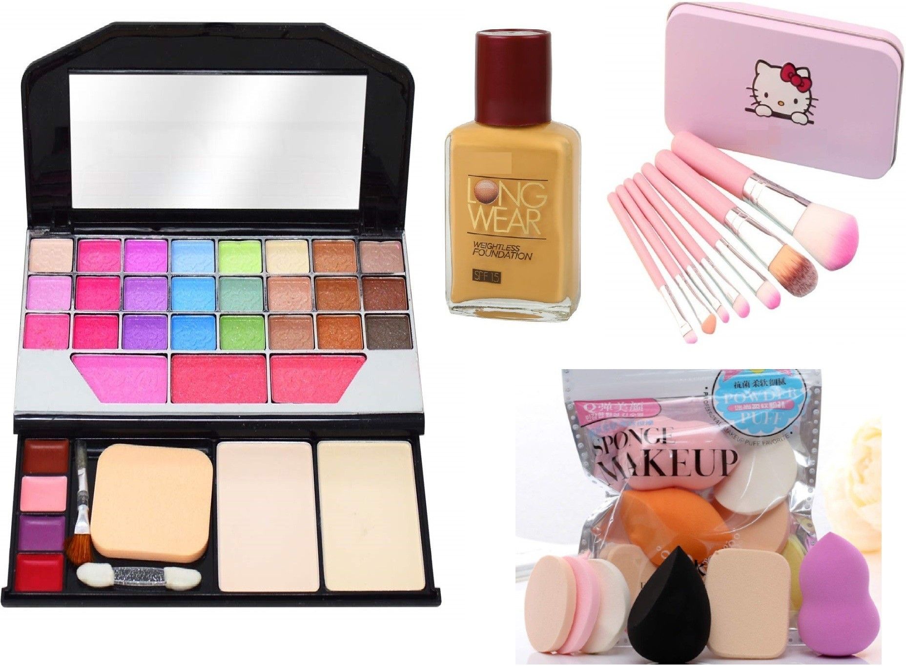 Stlye Icon Makeup Kit for Girls + Premium Makeup Brushes + 6 Piece Makeup Sponges + Fit Me Liquid Foundation-image-45
