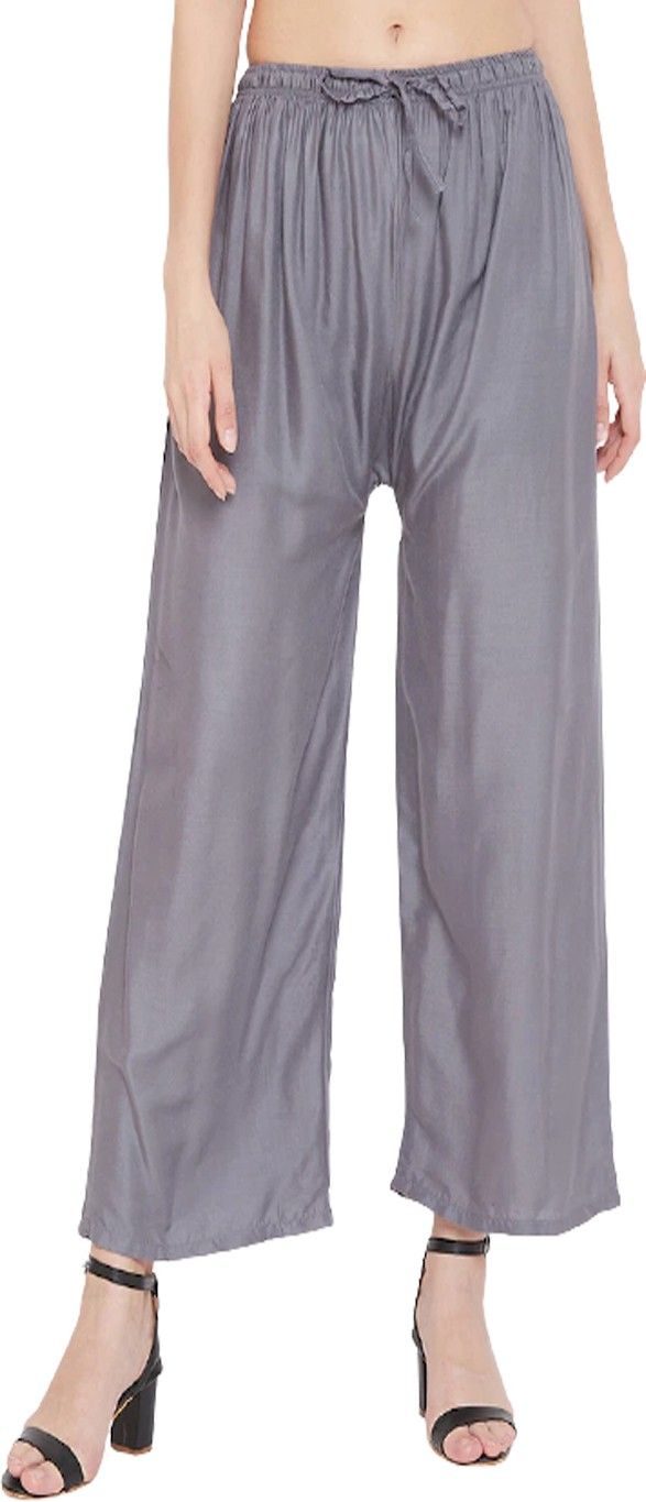 Women Flared Grey Viscose Rayon Trousers-image-46