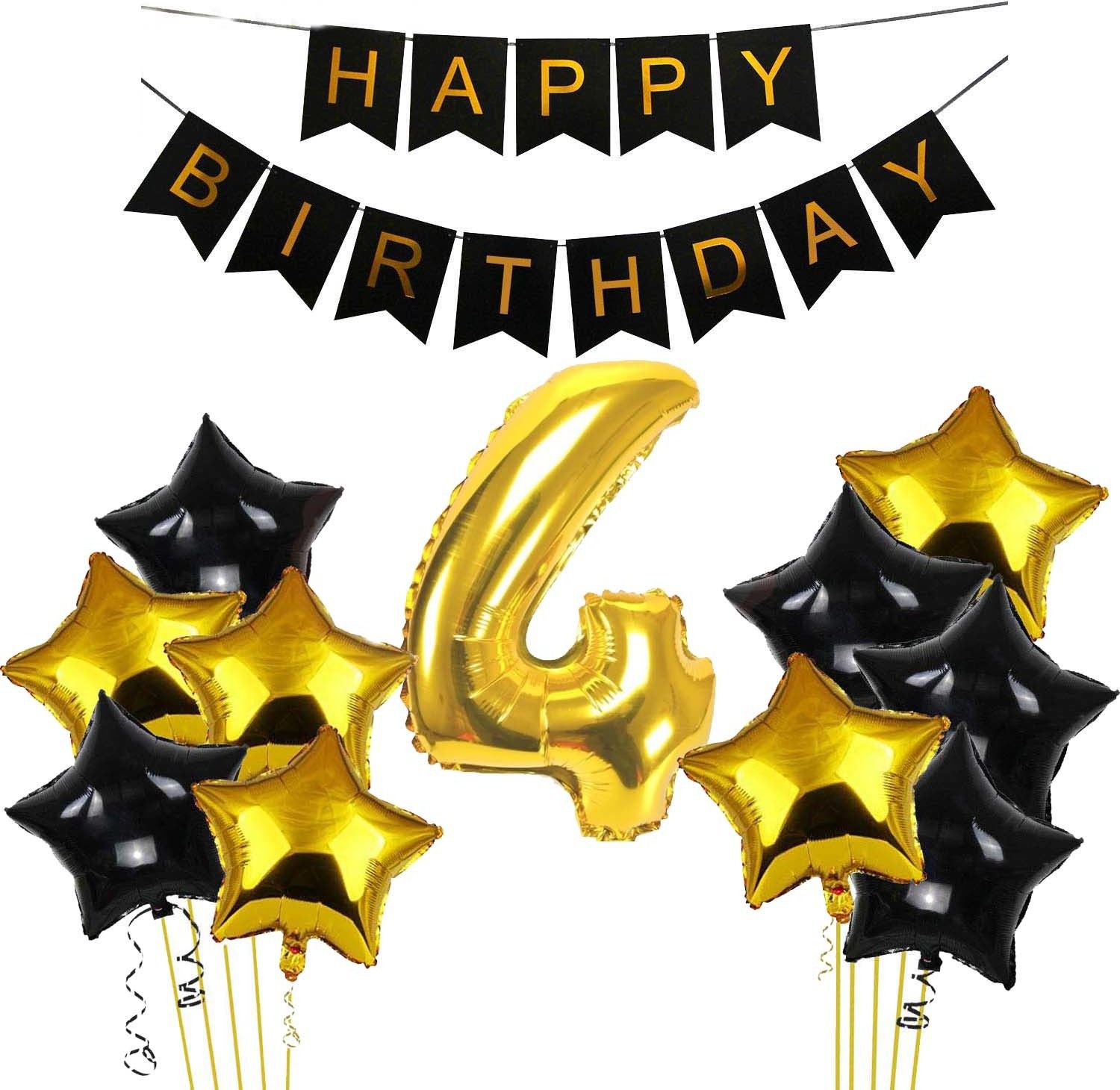 Solid 4th Happy Birthday Balloons Decoration Kit Items Combo-12Pcs for Kids Boys, Girls, 10 Star Foil Balloons, 1 Banner ,1 number foil balloon Balloon-image-31