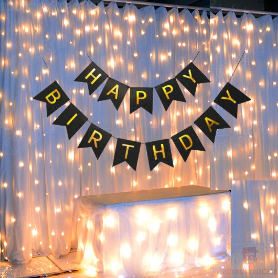 bubble trouble Black Happy Birthday Banner With Fairy Light Combo (Set of 2) For Birthday Decoration for Boys, Girls, Boyfriend, Girlfriend, Husband,Kids Bday Celebrations,Bunting Tags,Flag Decorative Items Banner Banner-picture-9