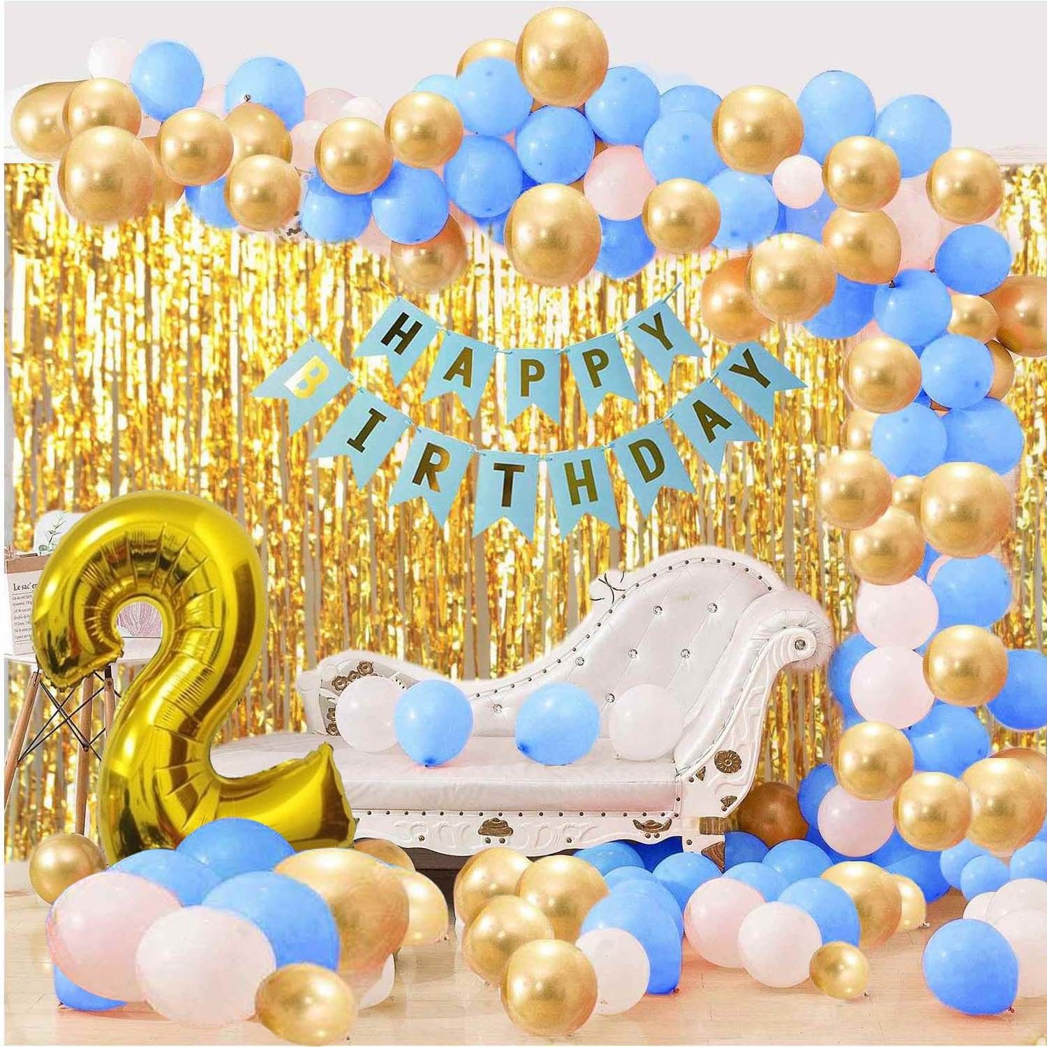 acome Solid Blue Happy Birthday Decoration Combo - 104Pcs Set (1 Birthday Banner, 100 Balloons,2 Foil Curtains,1 Foil Number Balloon) For Prince Boy Birthday Party Decoration ,Happy Birthday Balloons for Party Decoration , Baby 2nd birthday Balloon-picture-37