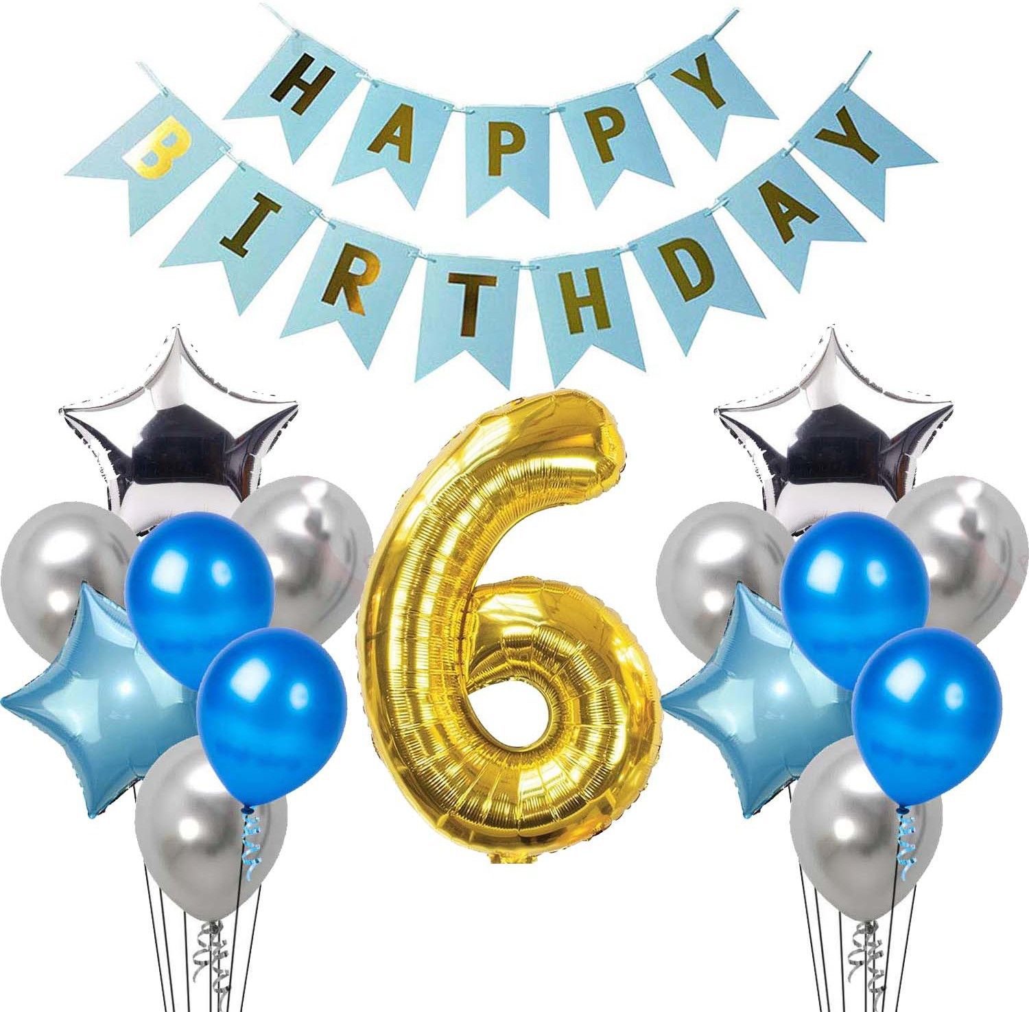 fanex Solid 6th Happy Birthday Balloons Decoration Kit Items Combo-12Pcs for Kids Boys, Girls, 4 Star Foil Balloons,10 Latex Balloons, 1 Banner ,1 number foil balloon Balloon-picture-11