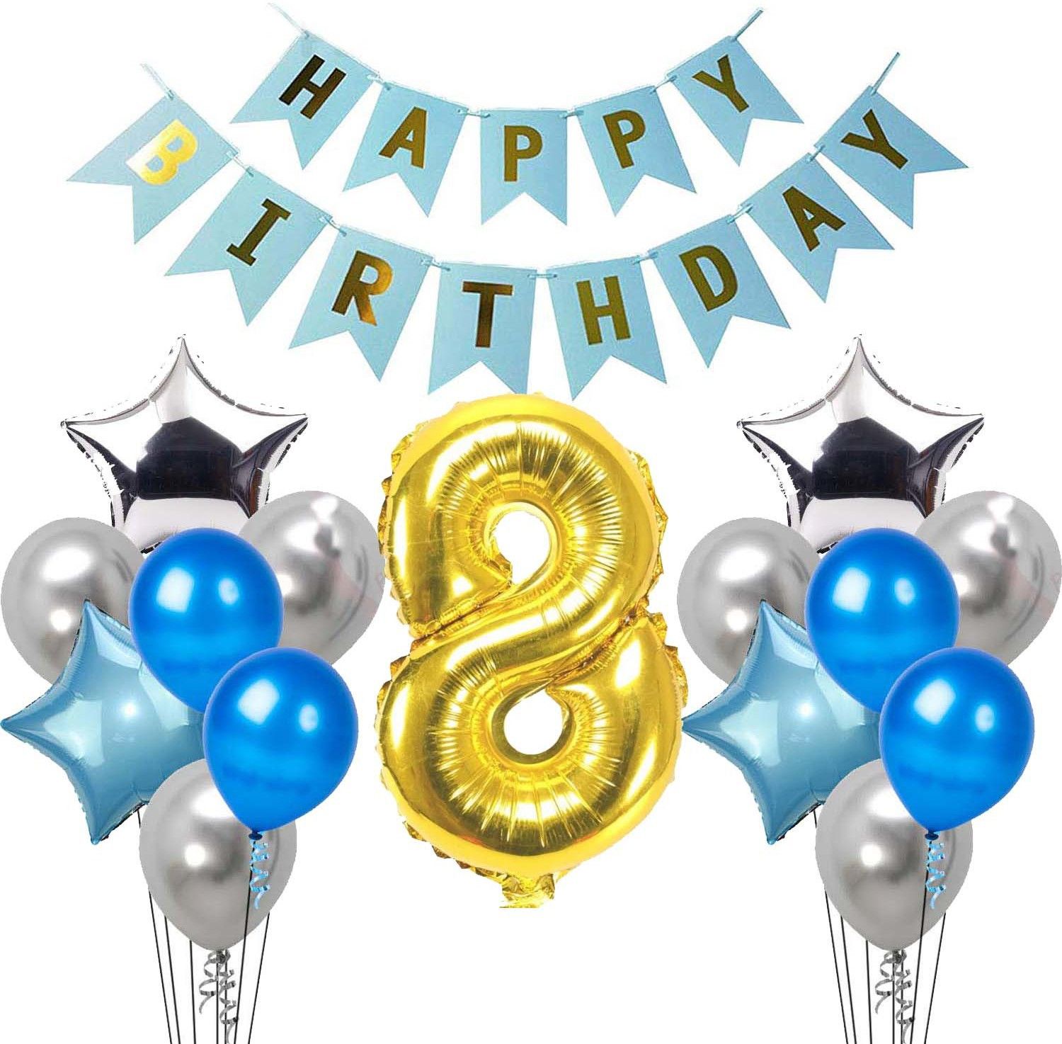 fanex Solid 8th Happy Birthday Balloons Decoration Kit Items Combo-12Pcs for Kids Boys, Girls, 4 Star Foil Balloons,10 Latex Balloons, 1 Banner ,1 number foil balloon Balloon-picture-27