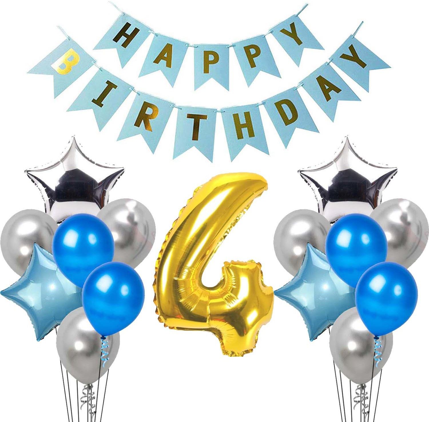 fanex Solid 4th Happy Birthday Balloons Decoration Kit Items Combo-12Pcs for Kids Boys, 4 Star Foil Balloons,10 Latex Balloons, 1 Banner ,1 number foil balloon Balloon-picture-24