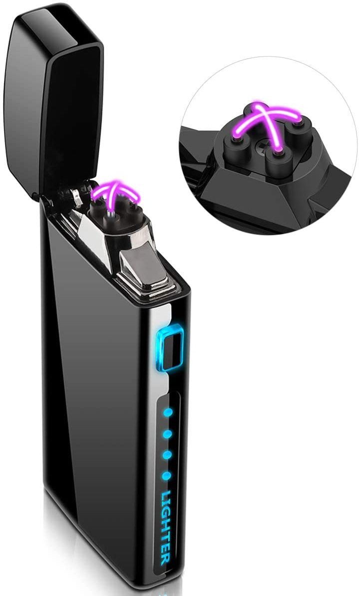 Premium ARC-Lighter Smart Touch Sensor USB Electric Rechareable Lighter with Dual ARC Plasma-LED Indicator Square Shape Fingerpring Flameless Windproof Lighter for Fire/Cigar/Cigarette/Camping/Gift Pocket Lighter-image-1