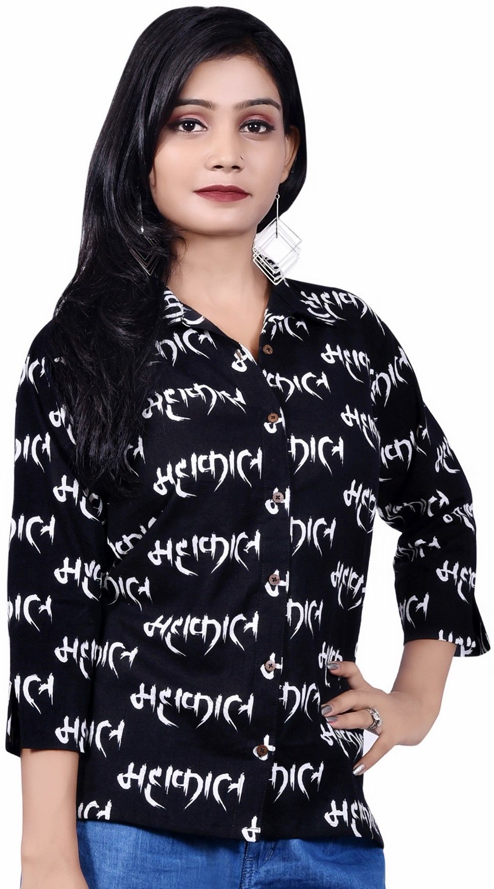 Women Regular Fit Printed Button Down Collar Festive Shirt-image-26
