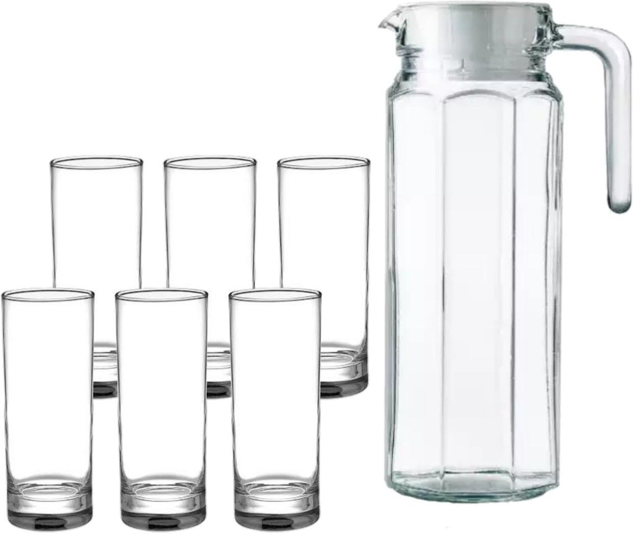 Round Shape Plain Water GLASS Long Glasses Set & Water jug with Plastic Cap Jug Glass Set-image-43