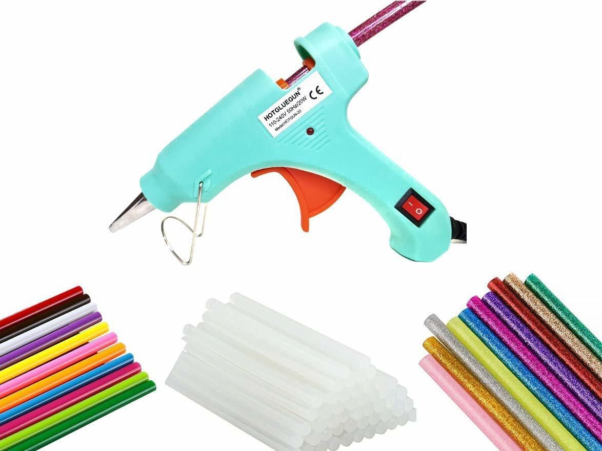 20W 20 WATT 7MM hot melt Glue Gun with ON Off Switch and LED Indicator 5 Transparent + 5 Colored + 5 Glitter Sticks Standard Temperature Corded Glue Gun-image-21