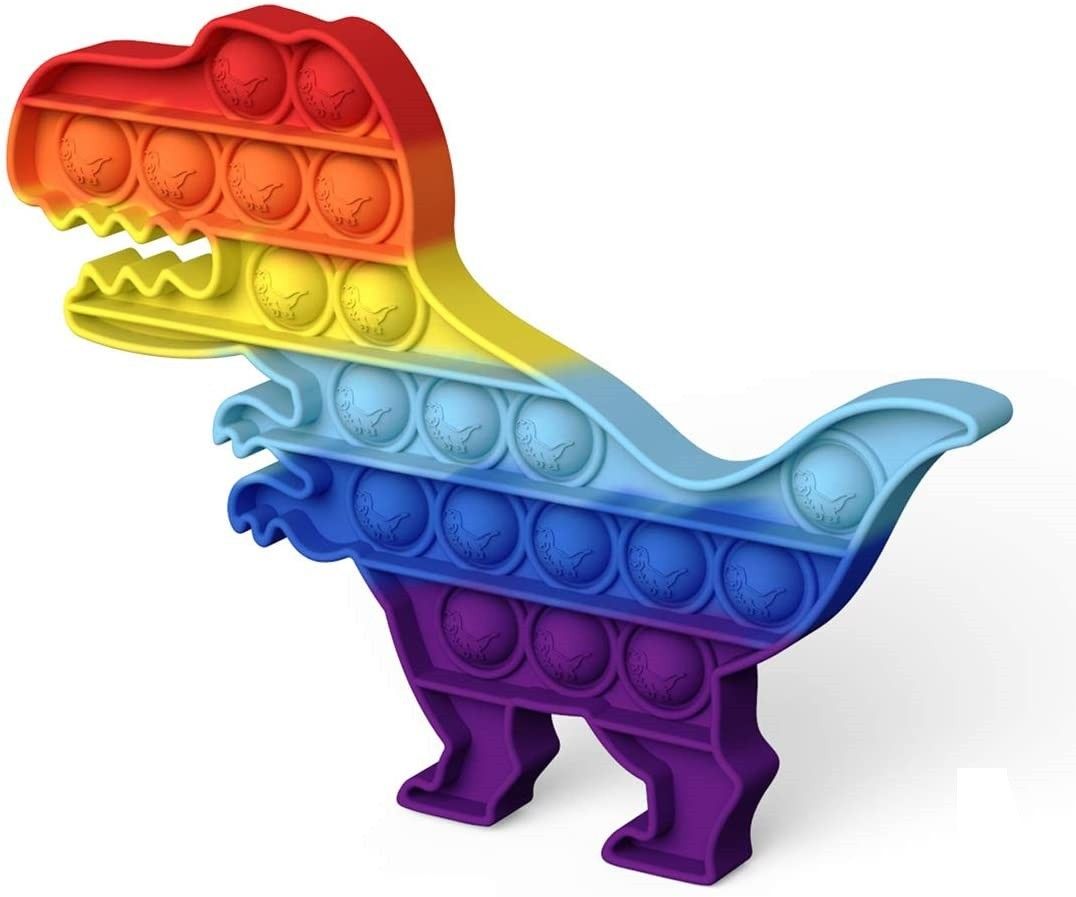 Push pop pop Bubble Sensory Fidget Toy, Squeeze Sensory Toy, Silicone Stress Reliever Toy for Kids (Dinosaur Rainbow)-image-9