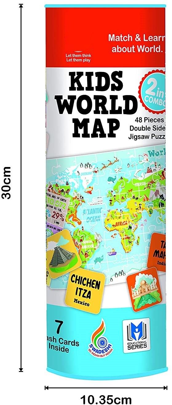 world map 48 pieces double sided jigsaw puzzle with 7 double sided flash cards-image-33