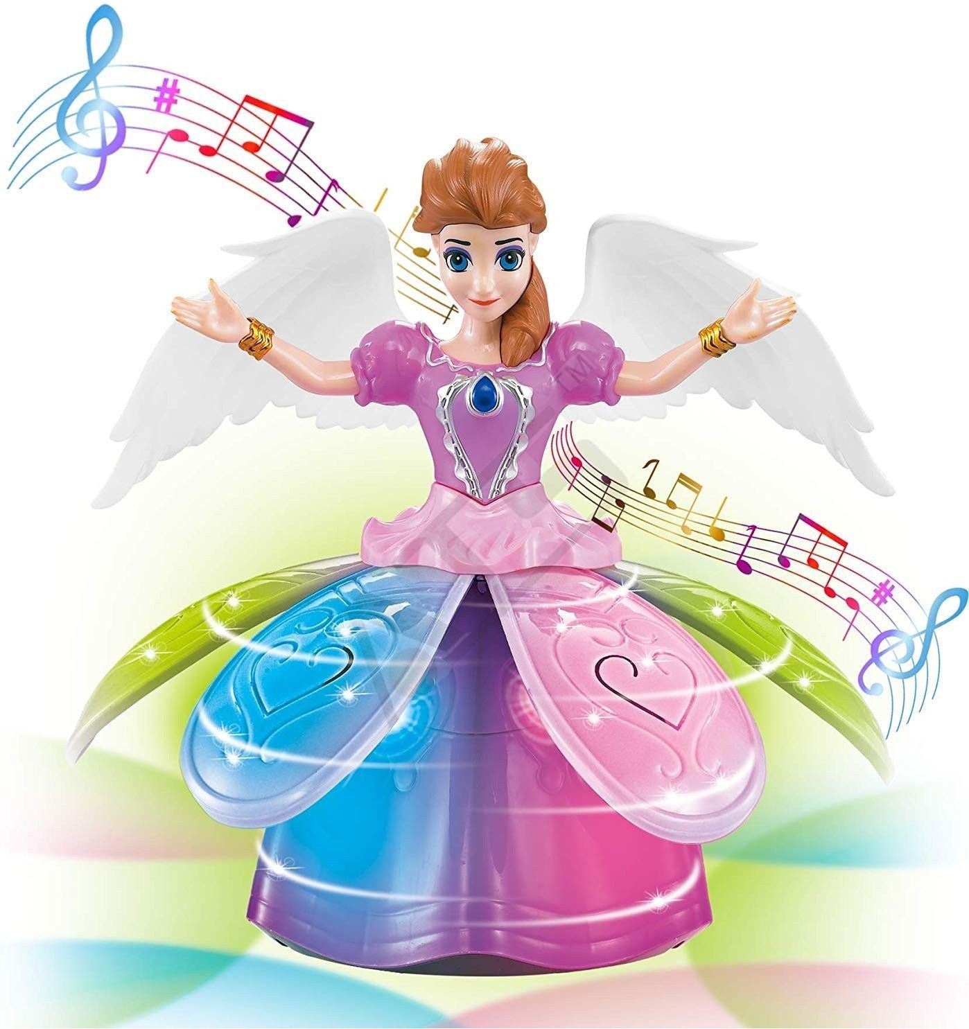 quasar DANCING ROTATING ANGEL PRINCESS MUSICAL DOLL TOY WITH BLOSSOMING PETAL SKIRT & WINGS ! BATTERY OPERATED INTERACTIVE MAGICAL CUTE DOLL WITH COLOURFUL LED LIGHTS AND MUSIC FOR GIRLS (Multicolor)-picture-7
