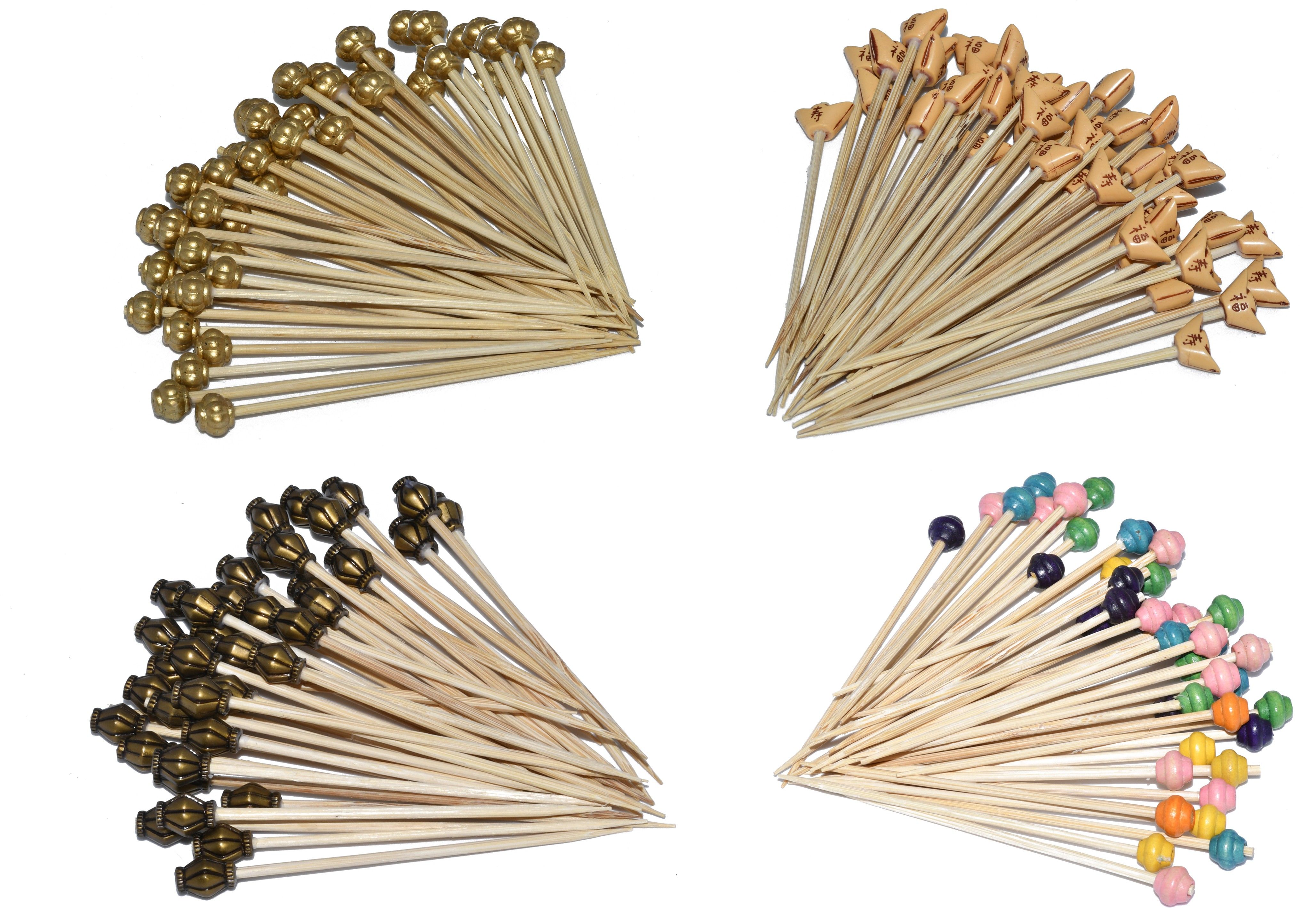 Bamboo Decorative Cocktail Picks, Fruit Sticks, Snacks Sticks (Pack of 4 X 50 Sticks of 4 Inches Each) Disposable Bamboo Fruit Fork Set-image-36
