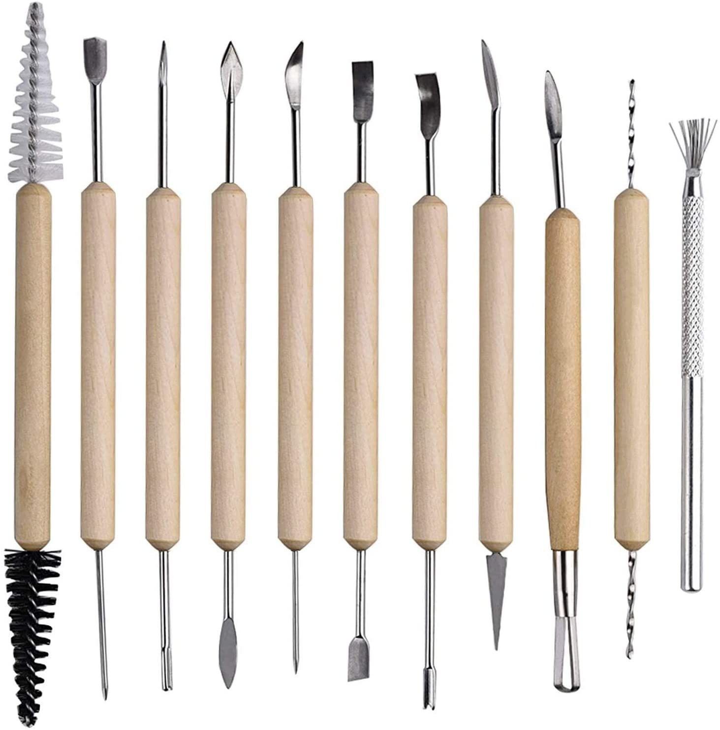 11 Pieces Clay Sculpting Tools, Wooden Handle Pottery Carving Set, Polymer Clay Tools Ceramic Clay Tools for Clay Pottery