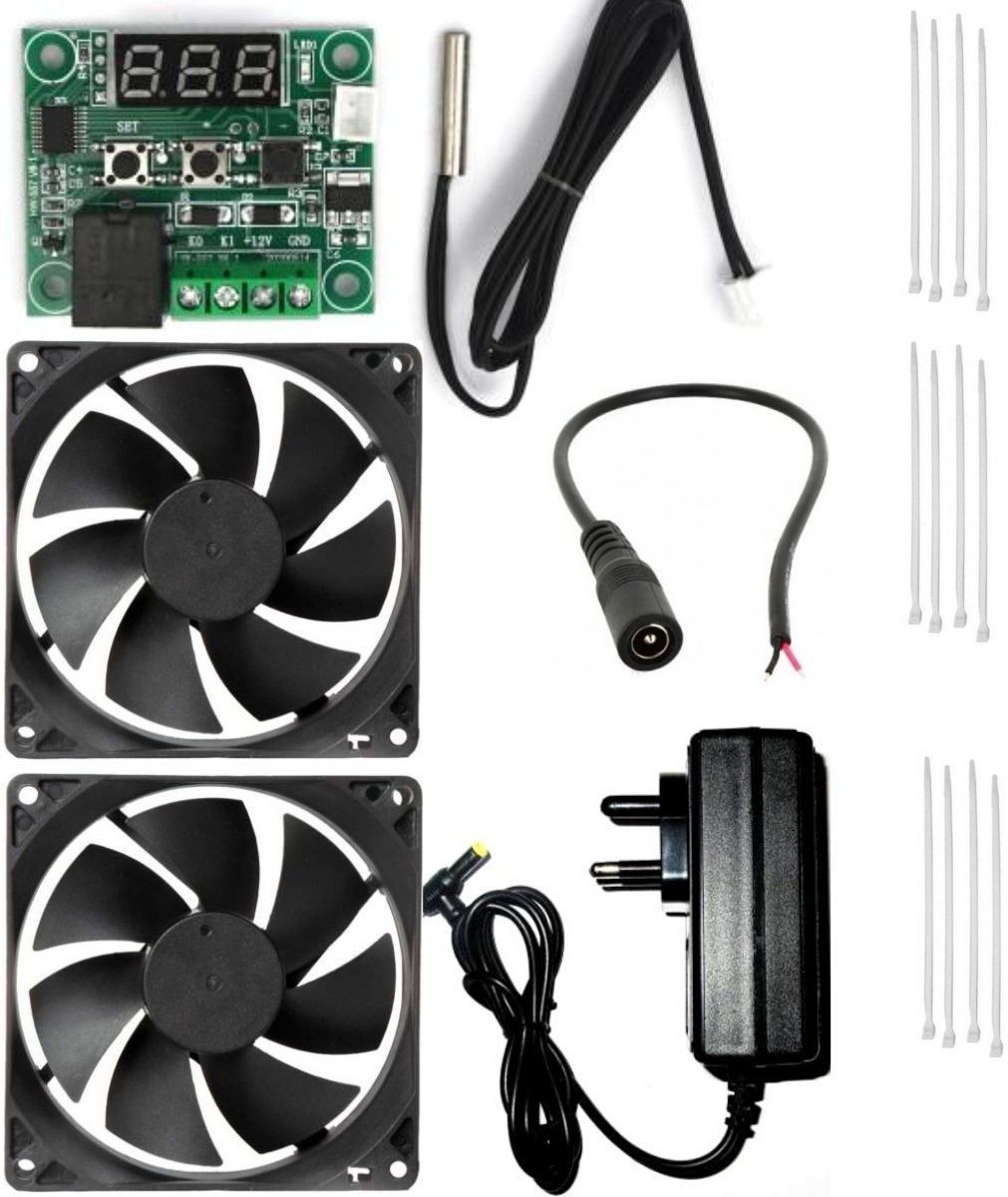 Best Combo for DIY Incubator W1209 Thermostat + 12v 2Amp Adapter + 2 Piece 3 inch fan + 12 Pieces Ties 10” Inch + 1 DC Female Connector For Diy Incubator Temperature Sensor Temperature Sensor and Controller Electronic Hobby Kit