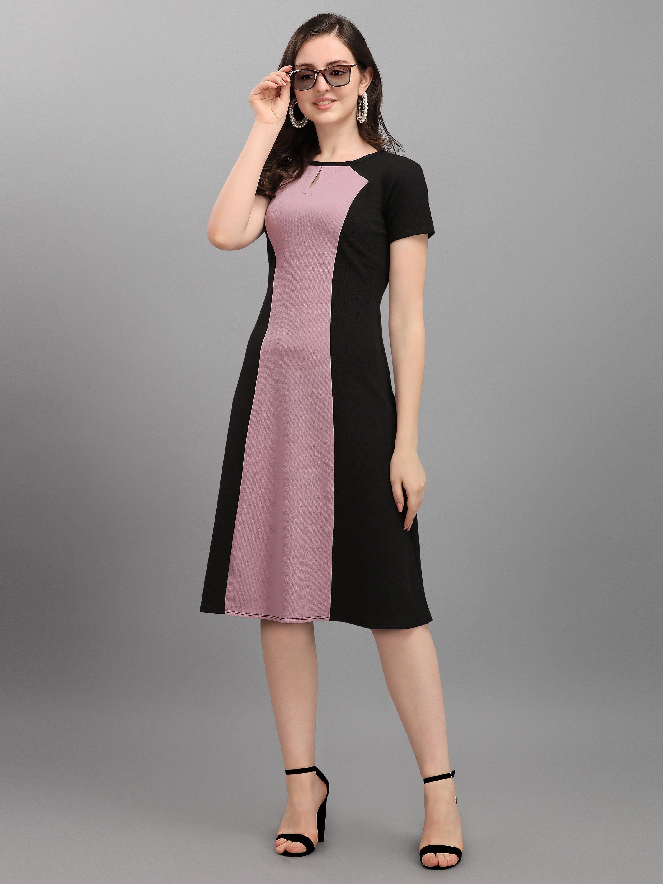 Women A-line Black Below Knee Dress