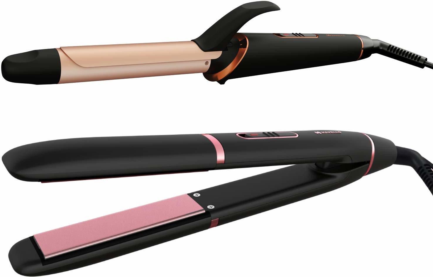 HAVELLS HC4055 Hair Straightener and Curler Combo, Straightens and Curls, Suitable for All Hair Types and Chrome Personal Care Appliance Combo