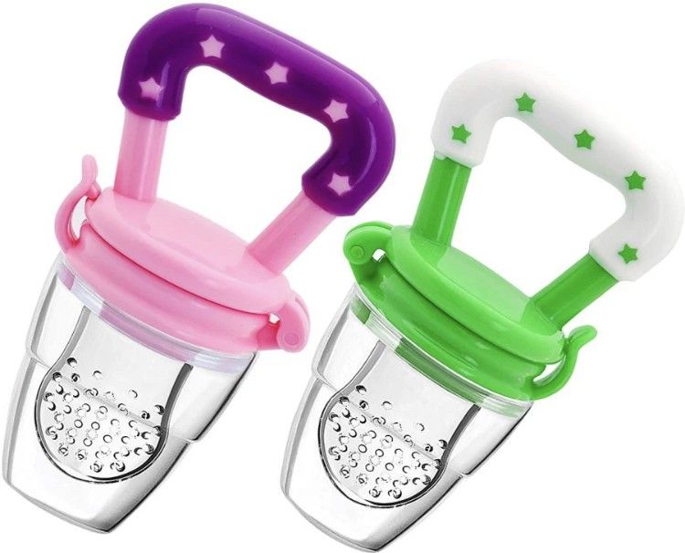 Baby Pacifier Food Feeder Silicone Fresh Fruit Milk Nibbler Feeding Safe Kids Supplies Nipple Teather Pacifier Bottles (Pack of 2Pc Soother) Soother
