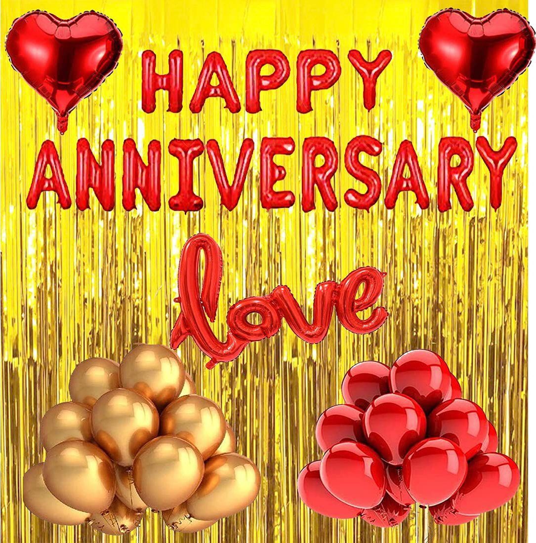 Solid Happy Anniversary & Love Foil Balloons with 30 Pcs Metallic Balloons & 2 Pcs Heart Foil Decoration Kit Letter Balloon-image-33
