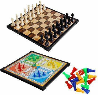 hhs sports 2 in 1 combo of Wooden Ludo with tokens and 30 cm Chess Board image 1