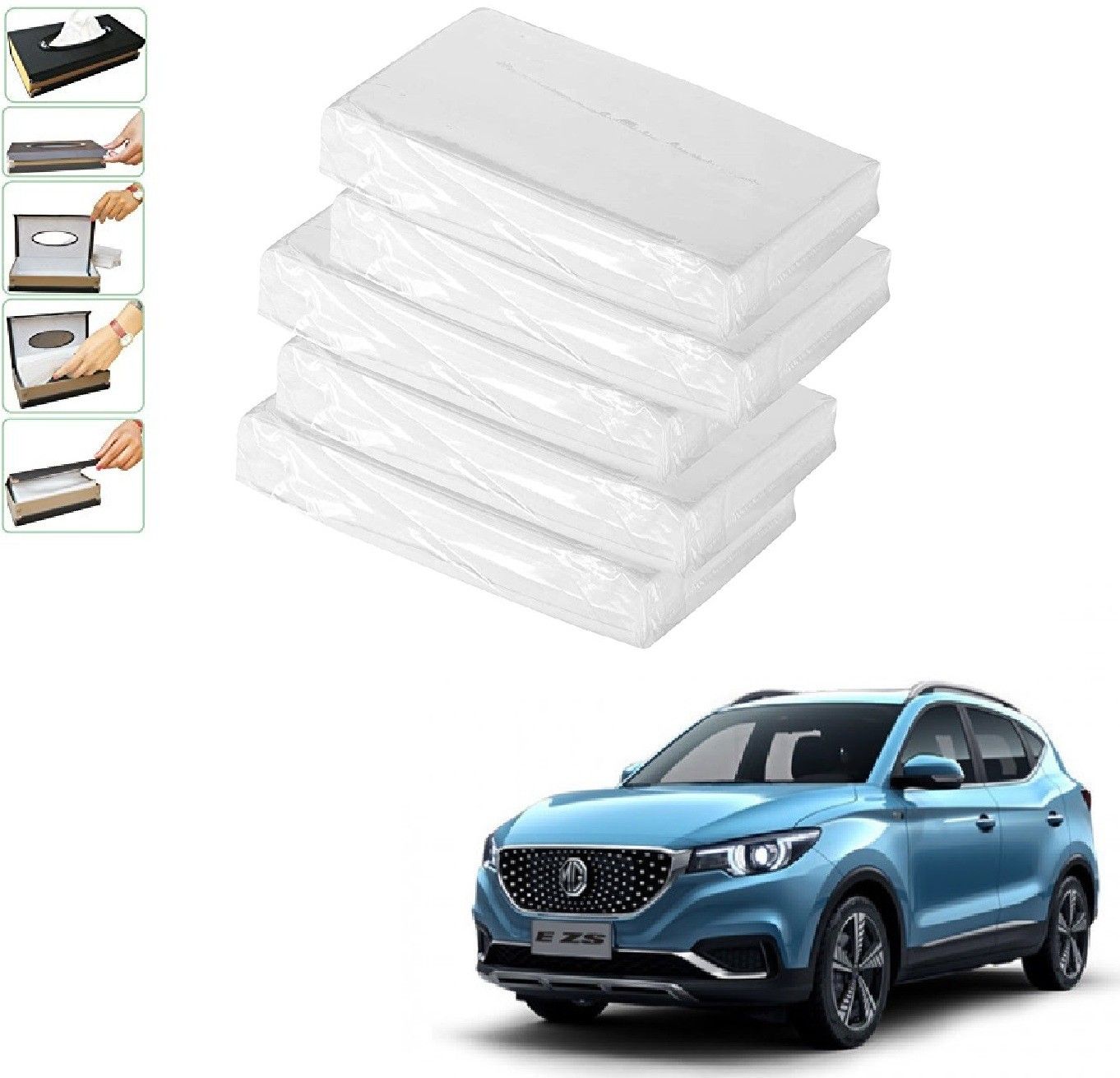 Car Tissue Refiller set of 5 Pcs with 200 Sheets (100 Pulls) in each For MG ZS EV Vehicle Tissue Dispenser-image-23