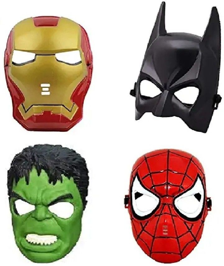 yubirth uper Hero Cartoon Plastic Mask – Set of 4 Avengers Birthday Party Props Return Gift (Batman, Hulk, Iron Man & Spiderman) Party Mask-picture-16
