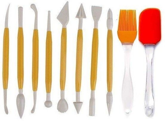 Set of 8 with 16 Different Shapes Exclusive Modeling Set for Fondant Gum Paste Sugar Craft and Cake Decoration Clay Modelling Tools Set WITH OIL BRUSH AND SPATULA BRUSH SET COMBO KIT FOR CAKE DECORATION Full Cake Maker Cake Maker