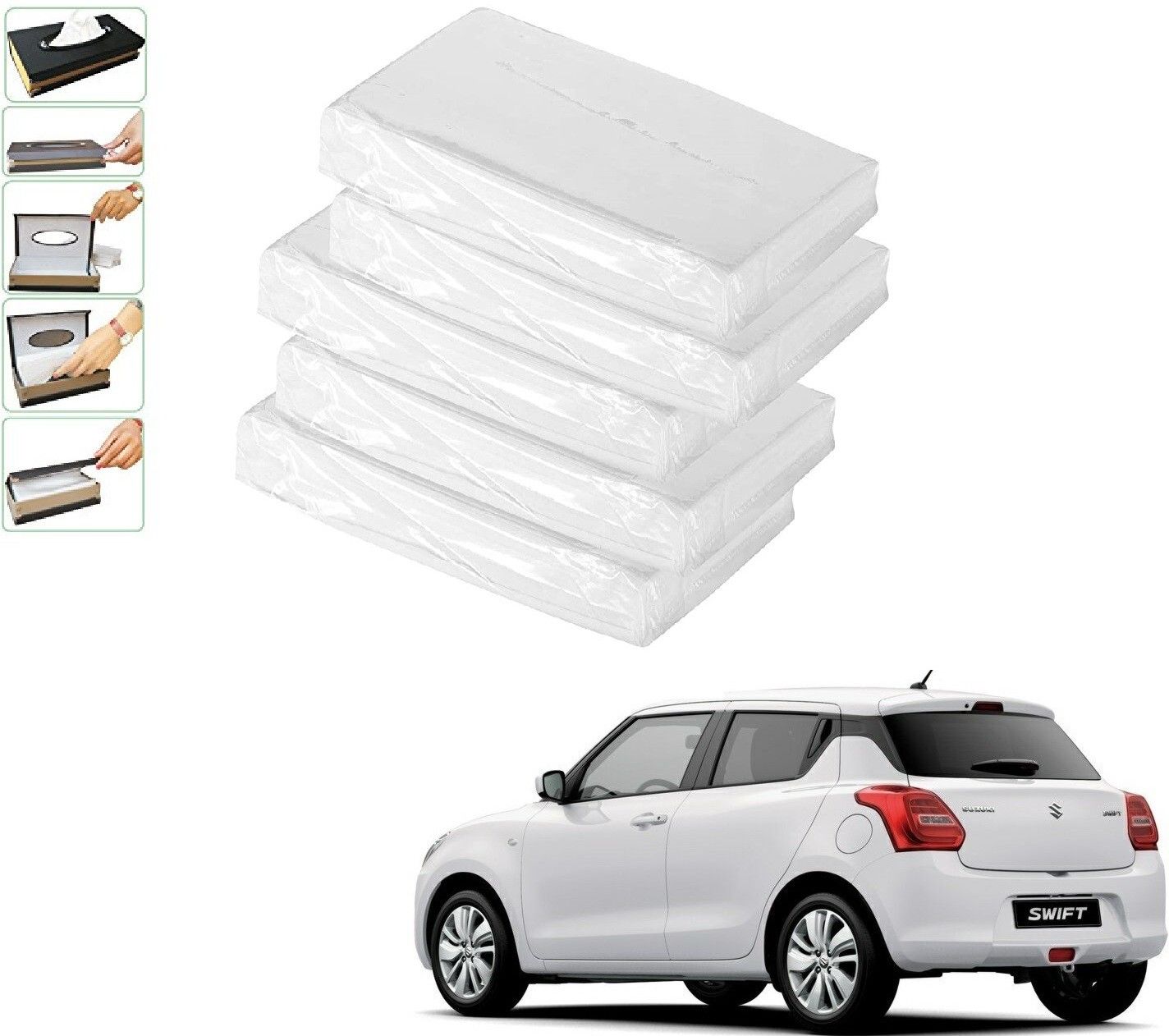 Car Tissue Refiller set of 5 Pcs with 200 Sheets (100 Pulls) in each For Maruti Suzuki New Swift (2018-Present) Vehicle Tissue Dispenser-image-24