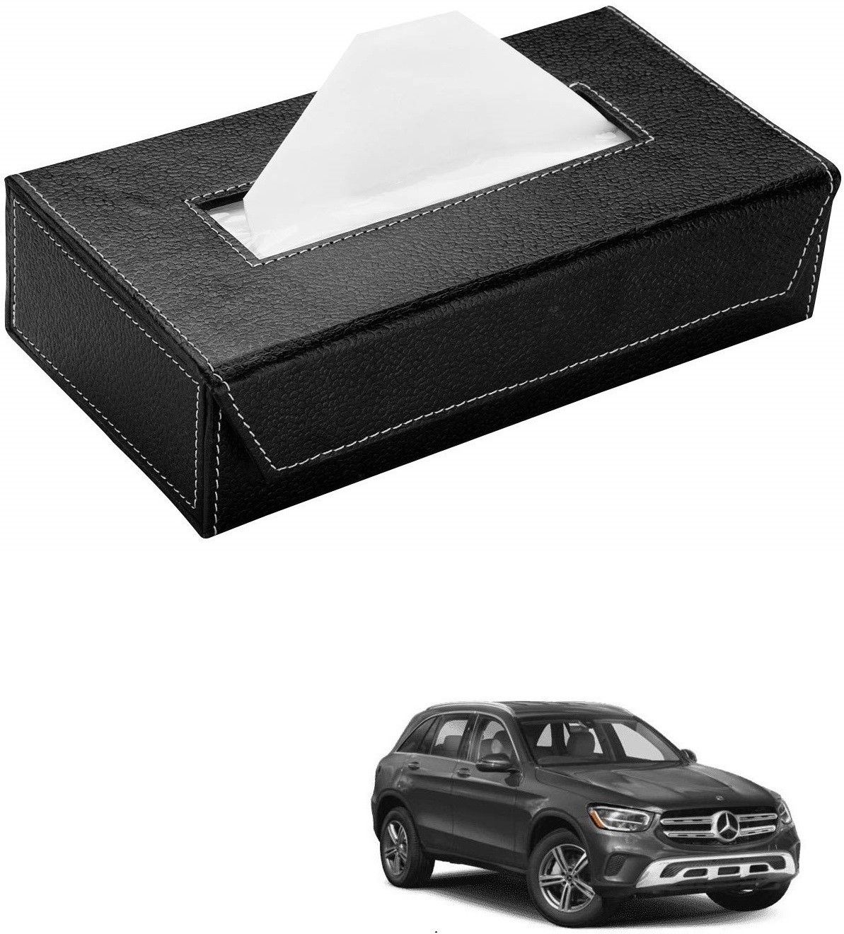 Car Tissue Box Paper Tissue Holder Black with 200 Sheets(100 Pulls) For Mercedes Benz GLC-Class Vehicle Tissue Dispenser-image-1