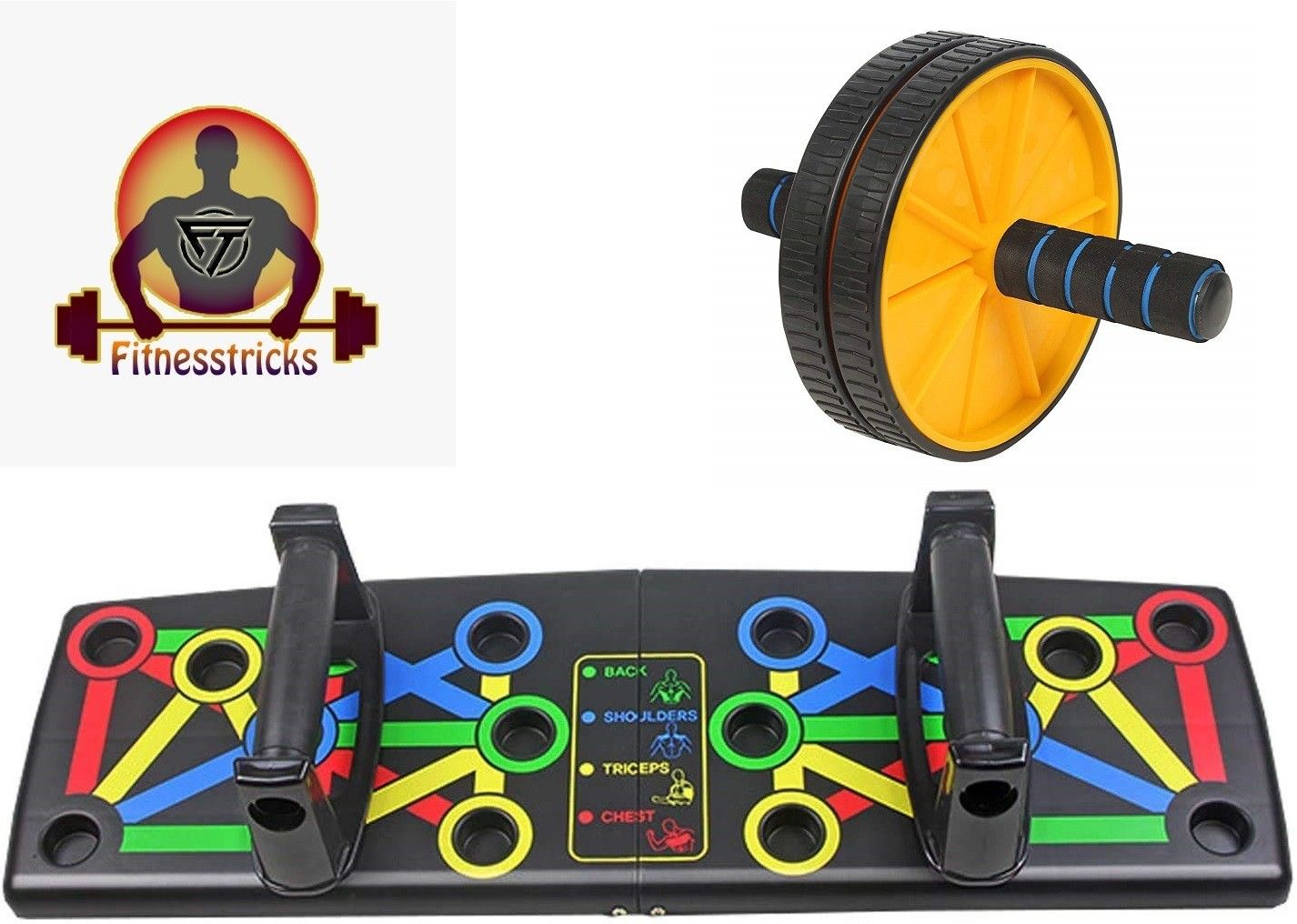ANYTIME FITNESS COMBO 14 IN 1 Foldable Push Up Rack Board WITH Ab Wheel/Roller For men & women Fitness Accessory Kit Kit-image-10