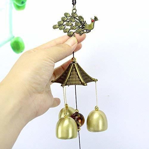 lilone 3 Bell Peacock Wind Chimes for Home Positive Energy Brass Windchime-picture-20