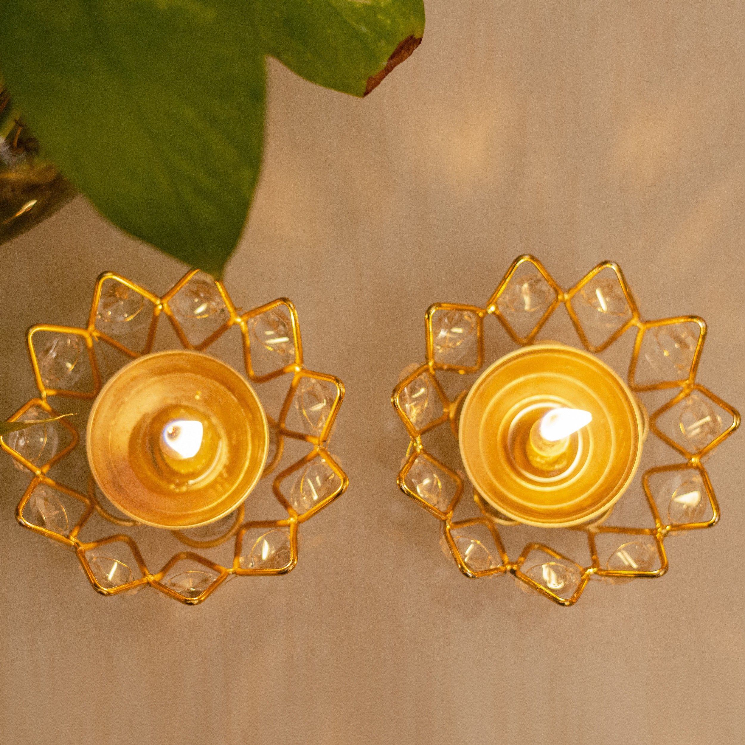 Set of 2 Brass Crystal Akhand Diya | Deepak/Dia | Akhand Jyot Brass (Pack of 2) Table Diya Set-image-47