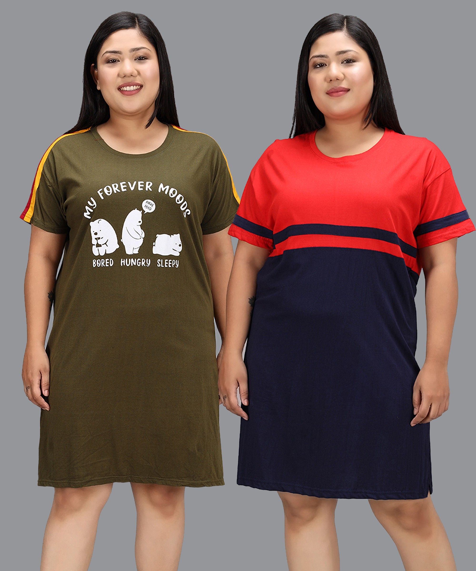 Pack of 2 Women Colorblock Round Neck Pure Cotton Multicolor T-Shirt-image-42