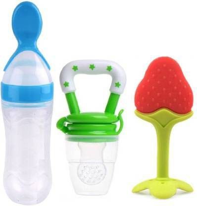 Baby Spoon Feeding Bottle & Fruit Nibbler With Fruit Teether (Pack of 3) - Silicone-image-19
