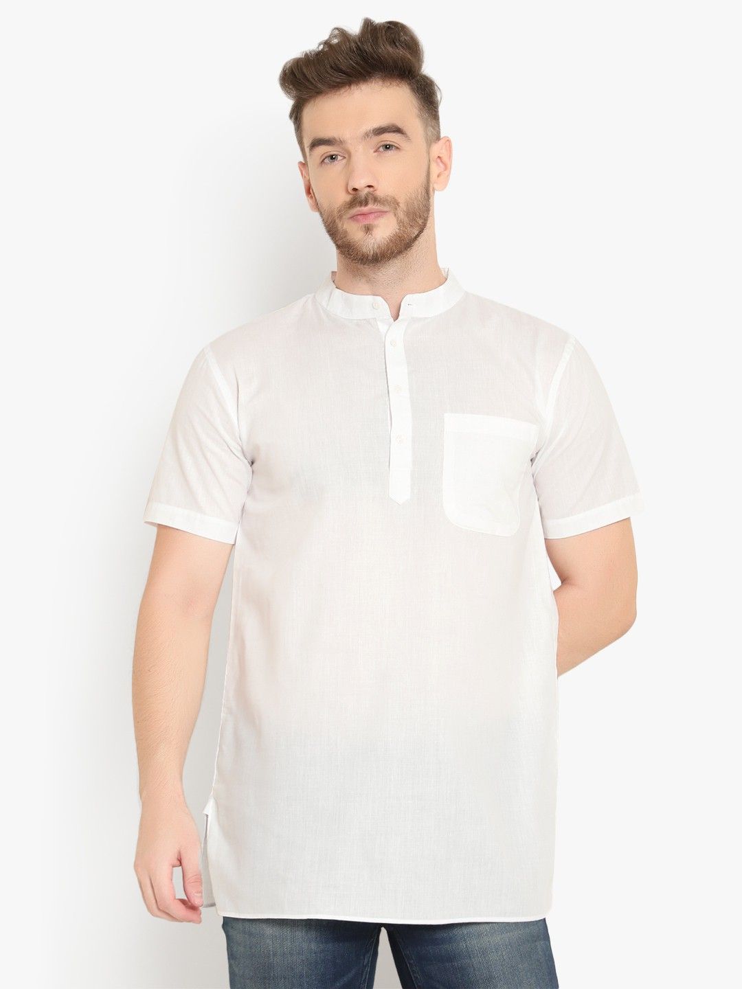 latest plus Solid Cotton Blend Straight Kurta for Men-picture-12