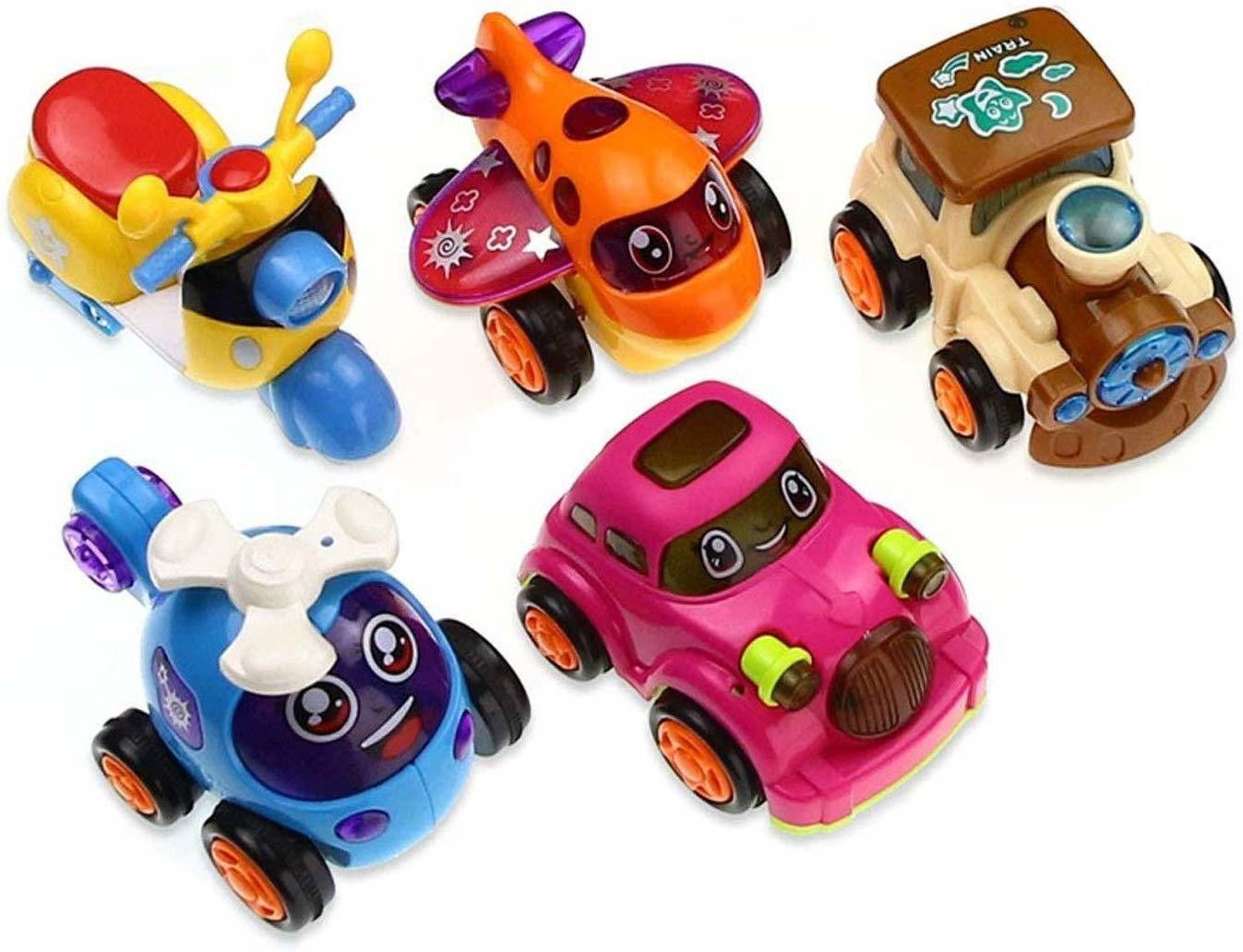 5 Unbreakable Friction Powered Go Car, Helicopter, Airplane, , Train, Scooter Toy Vehicle Set Baby Toy Push and Gift for Kids (5 PCS)