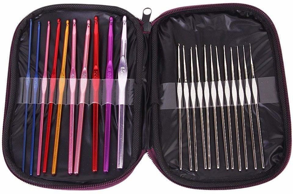 gemsy Crochet Hook Set| Hard-Anodized Aluminium Handle Hook for Embroidery Pack of 22 Sewing Kit-picture-21