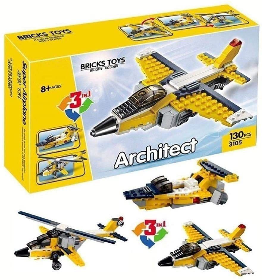 130 Pcs Architect Series 3 in 1 Aeroplane Helicopter Lego Compatible Building Blocks (Multicolor)-image-21
