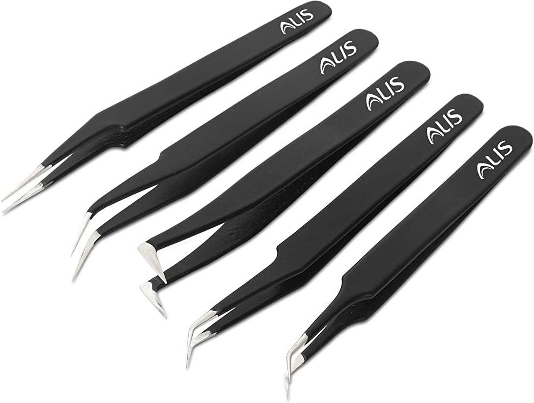 alis 5 Pcs ESD Professional Precision Non-Magnetic Stainless Steel Eyelash Tweezers Extension Combo Kit | Anti-Static Professional Tweezers Set for Eyelash Extension Tweezers – Straight, Pointed Edge, Curved, Curvy Isolation Tweezer, Volume Lash Tweezer-picture-15