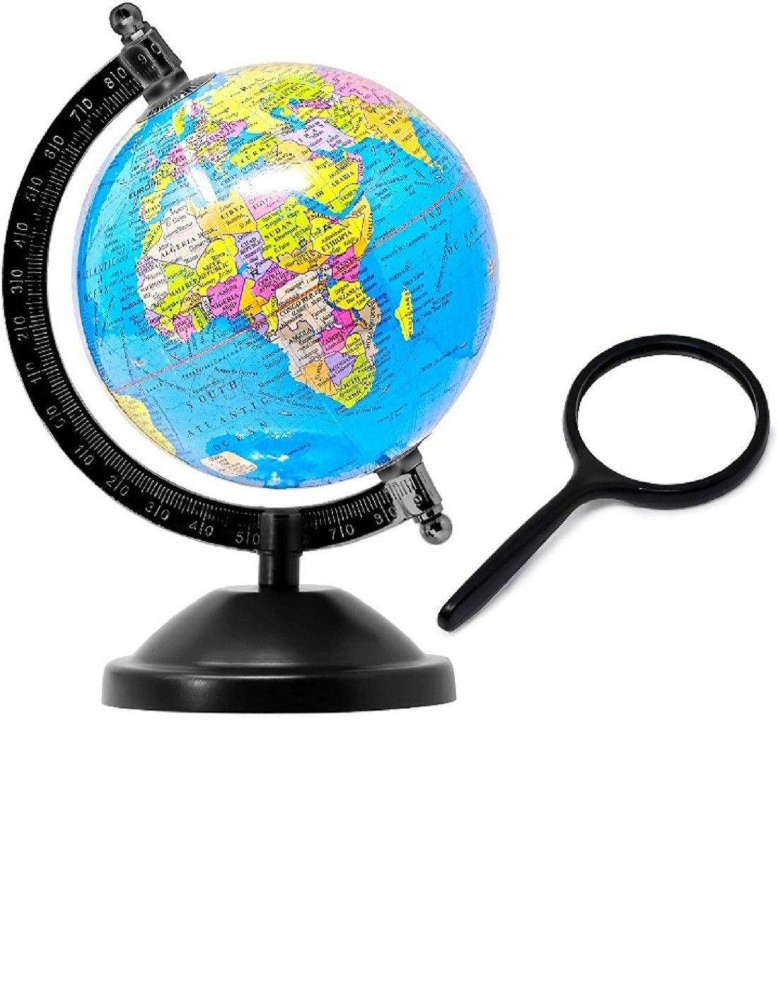 Brand Globe ( 5" ), Laminated, with monuments, with Magnifying Lens, Student use, small Size, Educational learning, Table Top, Desk Table, with heavy steel finish Arc and Base, Home Decor, Gift item, Office Globe Desk and Table Top world World Globe