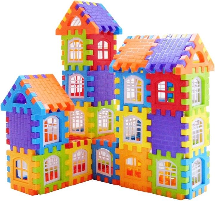 hrk Building Construction Blocks - Big Size House Building Blocks with Windows & Block Educational Game for Kids Smooth Rounded Edges , House Puzzle Kid (72 Blocks + Windows) - Blocks Game Model-2021-picture-23